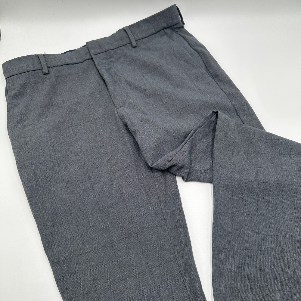 Perry Ellis Dress Pants Mens 32x30 Gray Slim Fit Plaid Portfolio Office Work